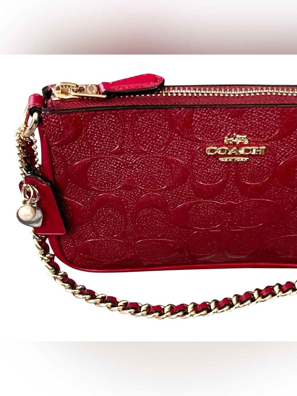 COACH Signature Debossed Chain Large Wristlet 19/ Shoulder Bag - Picture 2 of 15